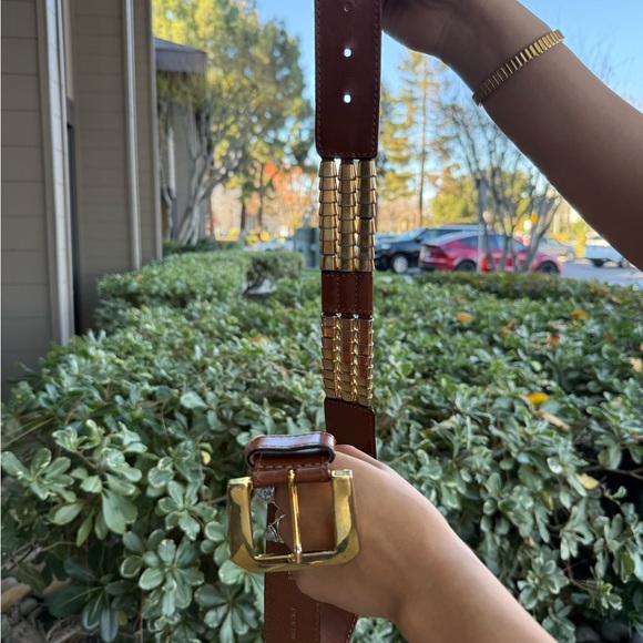 Vintage MCM Brown Gold Tone Leather Made in Italy Woman’s Belt Size 31.5 - Picture 8 of 17
